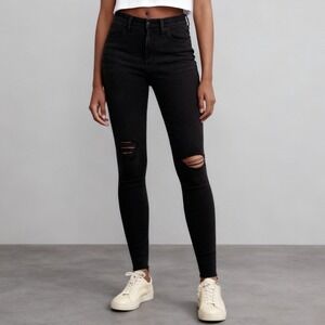 Madewell‎ 9" High-Rise Distressed Skinny Jean Black size 27